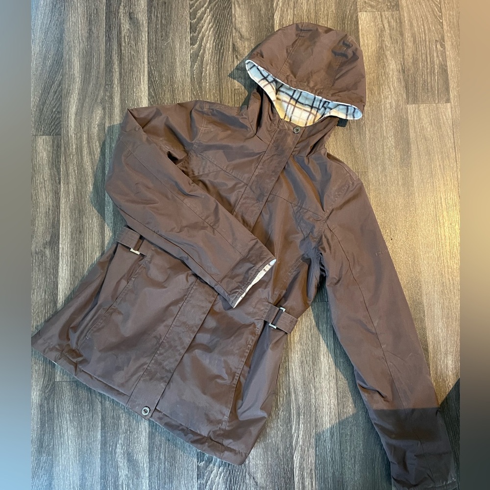 Izod - Brown Hooded Jacket with Plaid Lining